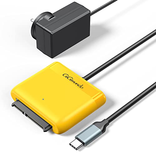 GiGimundo SATA USB C Adapter 5Gbps mit 12V 2A Netzteil für 2.5/3.5 Zoll HDD SSD, 7 + 15 Pin/UASP, 0.3M, Gelb (GM1-3CD) Cover