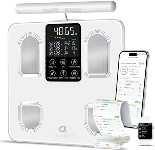 arboleaf Scale Body Weight Body Fat, 8 Electrode Smart Bathroom Scale Digital, High Precision 27 Body Metrics Analyzer with Report, BMI Muscle Mass, Fat Percentage, Bluetooth, 400lb