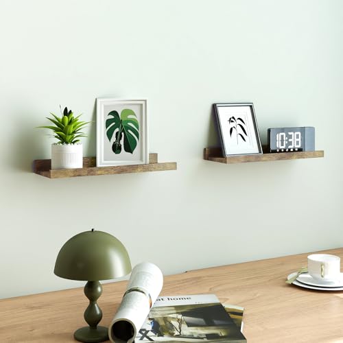 Image of Brown Floating Shelves for Wall Decor, 14 in Shelf with Lip Set of 2