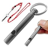 1 Pezzo Fischietto in titanio, 120dB Monotubo Fischietto Emergenza ad Alta Frequenza, TC4 Titanio, per Outdoor, EDC, Escursionismo & Soccorso, Leggero 7.8g con Portachiavi & Lanyard Regolabile(Grigio)