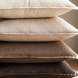 Foindtower Pack of 2, Decorative Linen Soild Throw Pillow Covers Soft Accent Cushion Case Farmhouse Neutral Pillowcase for Chair Couch Sofa Bedroom Living Room Home Decor 16 x 16 Inch Tan Beige