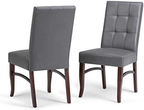 SIMPLIHOME Ezra Deluxe Dining Chair (Set of 2), Stone Grey Faux Leather and SOLID WOOD, Square, Upholstered, For the Dining Room, Contemporary Modern