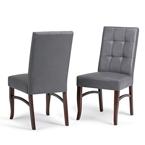 Simplihome Ezra 19 Inch Contemporary Deluxe Dining Chair (Set Of 2) In Stone Grey Vegan Faux Leather, For The Dining Room #TOP16