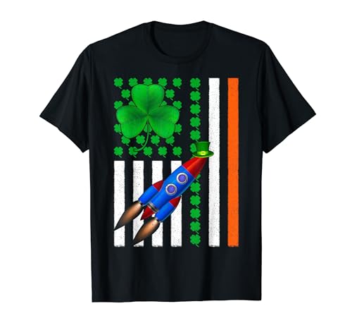Shamrock Irish American Flag Rocket St Patrick's Day T-Shirt