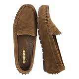 CUSHIONAIRE Daley Genuine Suede Penny Loafers for Women, Brown Genuine Suede 9