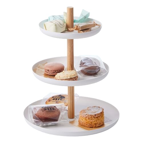 Yamazaki Home Tosca 3-Tier Food Serving Stand - Appetizer & Dessert Tray Party Organizer - Steel + Wood