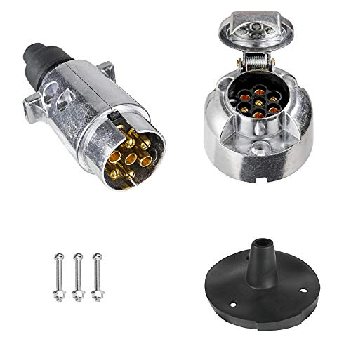 BEIJISTAR Fiche et Prise Remorque en Métal 7 Broches avec Joint en Caoutchouc, 12V Étanche Connecteur Prise Remorque en Métal Mâle et Femelle, pour...