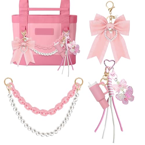 Image of Tote Bag Accessories for YETI Camino 20 /35 /50 Bogg Bags Pearl Bow Pink