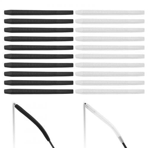 Ehuihuan 20 Pairs of Non-Slip Silicone Glasses Temples, Anti-Metal Allergy and Anti-Ear Wear Glasses Temple Cover, Black and Transparent Against Sliding Glasses for 2.5-5 mm