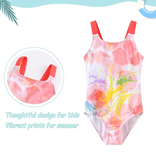 Image of Girls One Piece Swimsuits Tie Dye Bathing Suit Hawaiian Summer Swimwear for Girls 3-16 Years