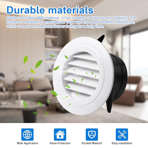 LINTRA 2 Stück Lüftungsgitter Weiß, Lüftungsgitter Rund, Lüftungsgitter mit Insektenschutz, Belüftungsgitter für Bad, Homeoffice, Küche