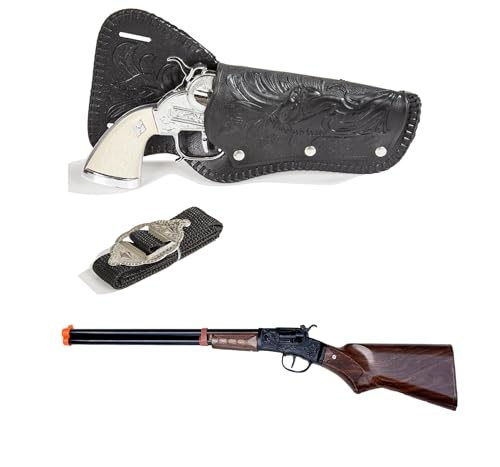 PARRIS CLASSIC QUALITY TOYS EST. 1936 Stagecoach Single Holster Set & Roll Cap Toy Rifle Bundle – 27