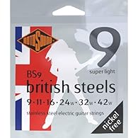 Rotosound Strings for Electric Guitar BRITISH STEELS 6-str. BS9 Super Light 9-42 Made in the UK, epitome of the British guitar sound brighter, louder, scratchier tone with more presence than the nickel-plated Rotos Nickel-free, excellent for people w...