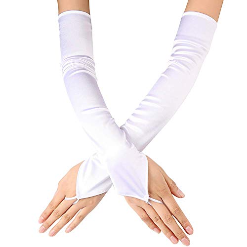Ksnrang Gants Longs Élastiques de Femme pour Mariage Soirée Mariage Satin Accessoire de Robe Année 1920s Style gants charleston Classique pour Mariage Soirée Opéra Taille Élastique (50cm-blanc)