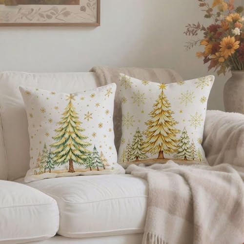 Housse coussin Noël 70x70cm imperméable double face dorée en lin - 4