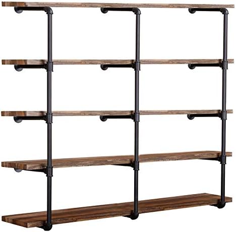 Tianman Industrial Wall Mount Iron Pipe Shelf Shelves Shelving Bracket Vintage Retro Black DIY Open Bookshelf DIY Storage offcie Room Kitchen Shelves (3Pcs,52" Tall,12" deep)