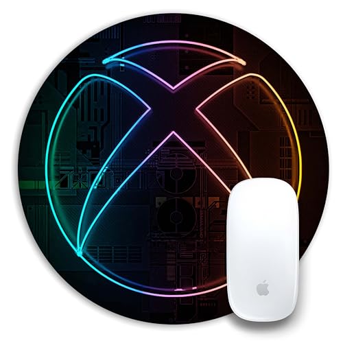 Image of TURTLEWINGS Circular Mousepad with Neon Gaming Logo Console-Inspired Design 01 | Round Mouse Pad 240mm x 240mm, 3mm Thick | Unstitched Edges, Print for Office, Study & Gaming Desk