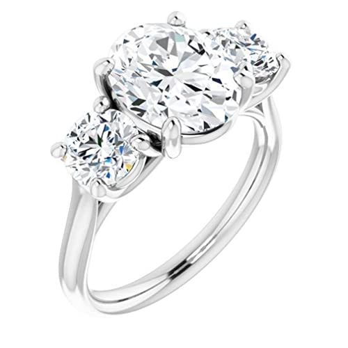 Moissanite Ring 10K Solid White Gold Handmade Engagement Ring 3.0 Ct Oval Cut Moissanite Diamond Three Stone Wedding/Bridal Rings For Women/Her Propose Ring By Rivaan Jewel (6.5) #TOP15