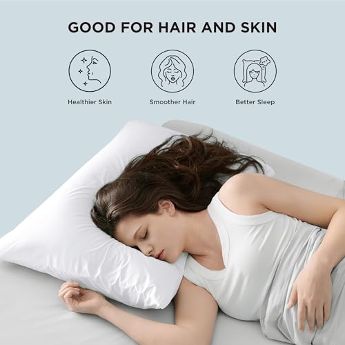 Bedsure Cooling Pillow Cases, Zipper Pillow Cases Standard Size Set of 2, Cool Pillowcases for Hot Sleepers and Night Sweats, Silky Soft & Breathable Cold Pillow Covers, Gift, White, 20x26 Inches
