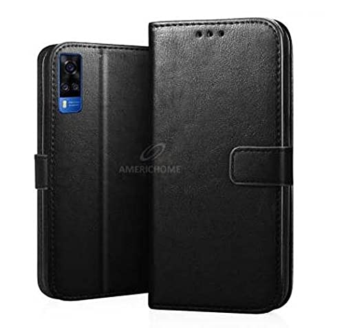 Image of Inside Rubber TPU with Card Pockets Magnetic Closure Protection Compatible with Vivo Y53S, V2058 (Black)
