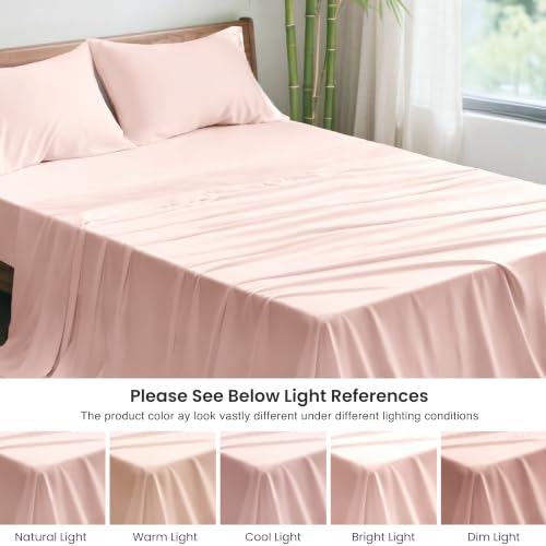 Image of Love's cabin 4 Piece California King Size Sheet Set, 100% Rayon Derived from Bamboo, Cooling & Breathable, Soft Silky Deep Pocket up to 16 inch, Hotel Luxury Bedding for Hot Sleepers, Pink