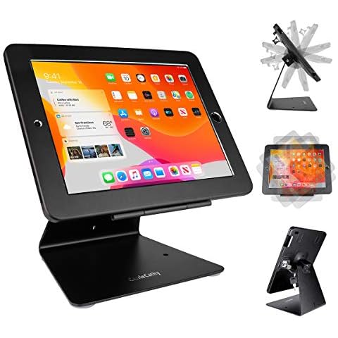 CarrieCathy Desktop Anti-Theft Security Kiosk POS Stand Holder Enclosure with Lock & Key, Compatible with iPad 2,3,4, iPad air, iPad air 2, iPad Pro 9.7", iPad 2017 & 2018, Flip & Rotate Design, Black Cover
