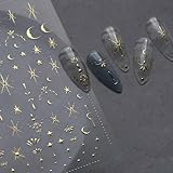 Moon Star Nail Art Stickers 3D Gold Nail Stickers Gold Moon Nail Decals Luxury Stickers for Nails Designs Self-Adhesive Nail Art Supplies for Women Girls DIY Manicure 1 Sheets