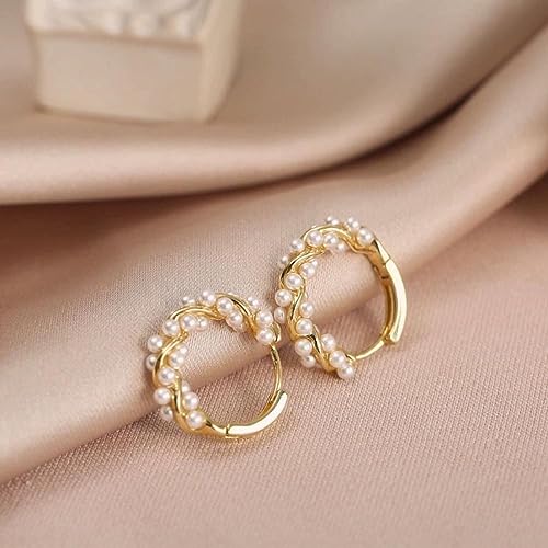 Tgdsv Pearl Chunky Gold Hoop Earrings For Women Trendy Sterling Silver Twisted Hoop Earrings thumb #1