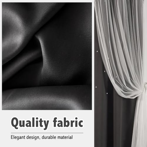 Image of indistar Star Cutout Kids Window Blackout Curtains for Girl Bedroom Window Room Darkening Curtains & Drapes Baby Nursery Curtains (2 Panel,35Wx84L inch,Black)