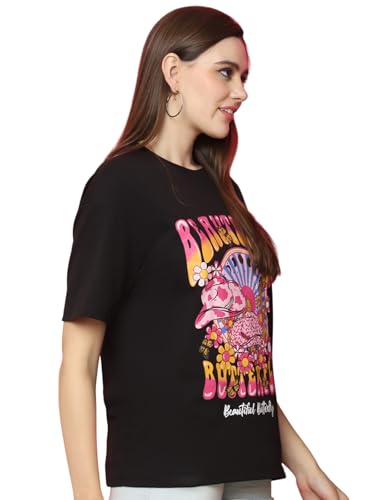 Image of Preneum Women's Cotton Aesthetic & Cool Graphic Printed Baggy Fit Drop-Shoulder Sleeves Cotton Oversized T-Shirt || Printed