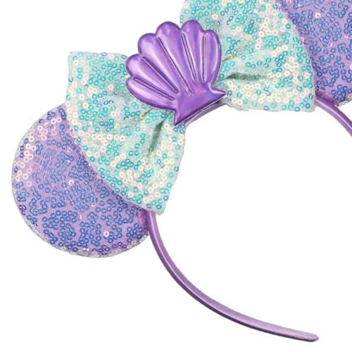 JIAHANG Mermaid Mouse Ears Headband with Sequin Bow Seashell Hair Band Party Decoration Headwear for Women Girls