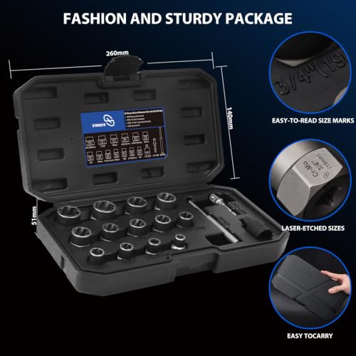 STREBITO Bolt Extractor Kit, 16PCS Cr-Mo Steel Bolt Extractor Scoket Set - image 8