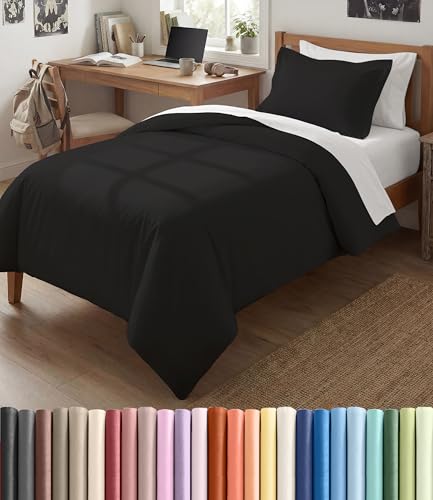 Image of Duvet Cover Twin /Twin XL Size Set - Extra Soft Twin /Twin XL Duvet Cover 68 inch x 90 inch with 1 Pillow Sham for Women, Men, Kids & Teens - Comfy, Easy-Care & Fade Free with Zipper Closures and Ties (Black)