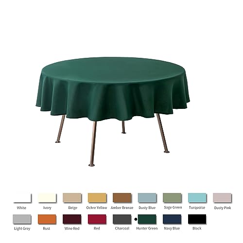 Image of maxmill Round Textured Tablecloth Spill-Proof Wrinkle Free Soft Jacquard Table Cloth for Circular Table Cover, for Dining Room Buffet Banquet Parties Holiday Dinner, 70 Inch Hunter Green