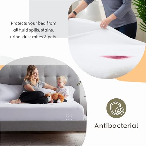 Image of Ayka 100% Waterproof Cotton Terry Mattress Protector King Size Breathable Hypoallergenic Noiseless Ultra Soft Fitted Bed Protector 84x72 inch Mattress /Bed Cover (King 84 * 72 inch | 7x6 ft, White)