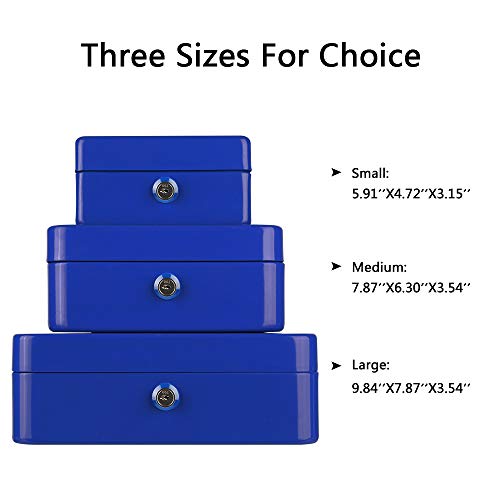 Image of KYODOLED Large Lock Box with Money Tray,Storage Cash Box with Lock,Safe Metal Box for Money,9.84 inchx 7.87 inchx 3.54 inch Blue Large