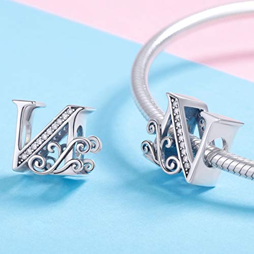 Image of Eternalll Jewellery - Spacer Beads Authentic 925 Sterling Silver Charms Vintage A-Z Letter Alphabet Charms for Bead Bracelets Women Charm Diy Jewelry