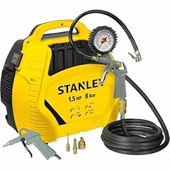 Stanley Compressore Aria Portatile 8 Bar - Compressore 8Bar Senza Olio con Attrezzi Pneumatici - Incl. Tubo dell'Aria da 3M, Pistola ad Aria con Manometro e 3 Ugelli - Giallo