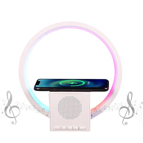 Image of Bigsmall Aura Lamp: Wireless Charger, Smart Bluetooth Speaker Ambient Lighting, Bedside Night Light & Sound Machine - Stylish Desk Lamp & Home Decor for Bedroom & Living Space (BT258) 6-Month Warranty