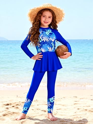 Image of GRACE KARIN Girls Long Sleeve Swimsuit Mermaid Bathing Suit Rash Guard Swimwear 4 Piece Size 5-12