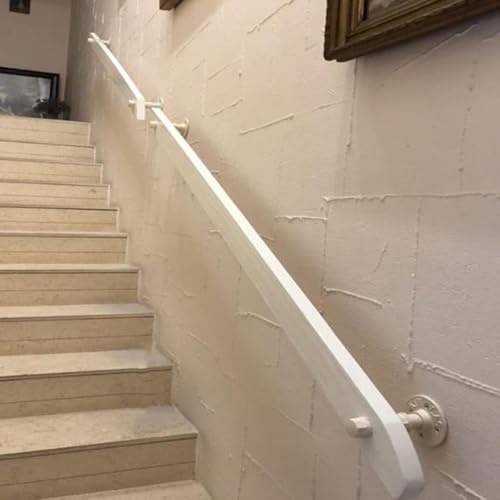Rampe d'escalier en bois blanc 450cm avec support mural de sécurité - 5
