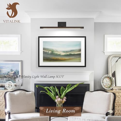 Image of Picture Light 27.5 inch Wood Picture Lights for Wall Hardwired Gold Picture Frame Light Dimmable Art Gallery Light Accent Lighting Bathroom Wall Sconce for Artwork Poster Portrait Library Display 5CCT