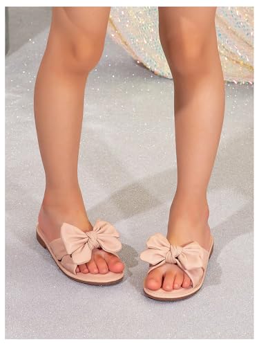 GORGLITTER Girl's Slip on Sandals Bow Sandals Round Open Toe Beach Sandals3