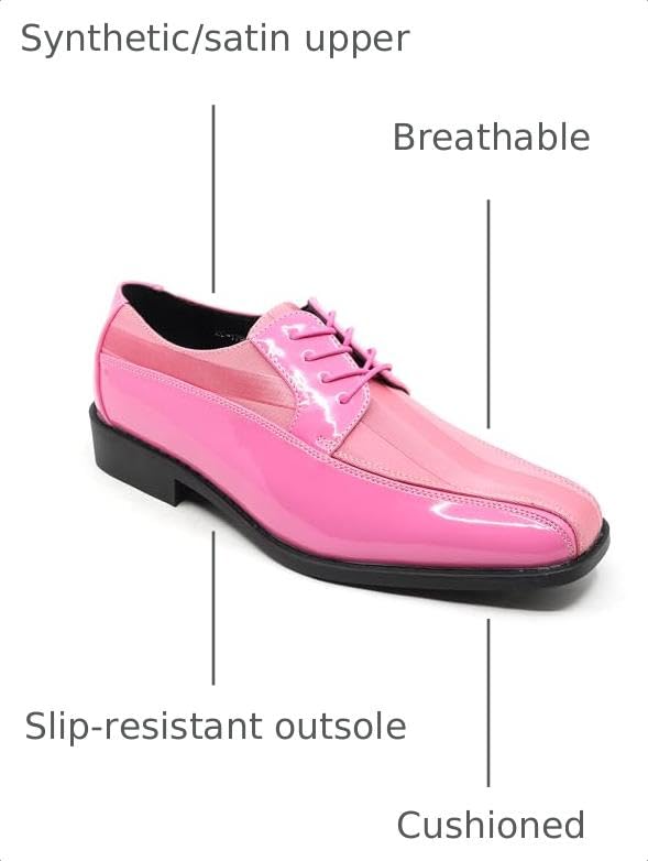 Image of Men's Oxford Lace up Striped Satin Patent Tuxedo Dress Shoes MC-179