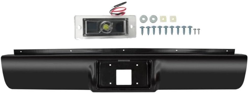 MOTORHOT Black Rear Bumper Roll Pan Compatible with 1988-1998 Chevy GMC C1500 C2500 C3500 K1500 K2500 K3500 w/License LED Light
