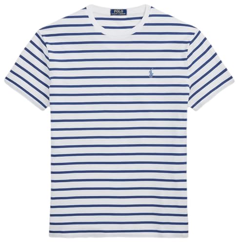 POLO RALPH LAUREN Men's Jersey Cotton Crew Neck T-Shirt, Rl Striped White/Navy, XXL