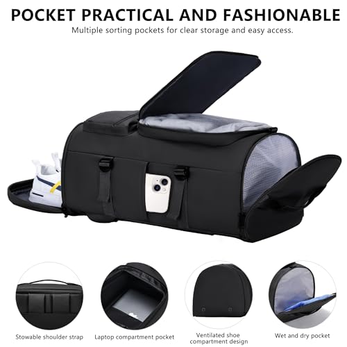 Image of GUSTAVE 40L Waterproof Gym Bag for Women & Men, Lightweight Fitness Duffel Backpack with Shoe Compartment, Durable Nylon Travel & Yoga Bag, Multi-Carry Options, Ideal for Sports & Outdoor Activities