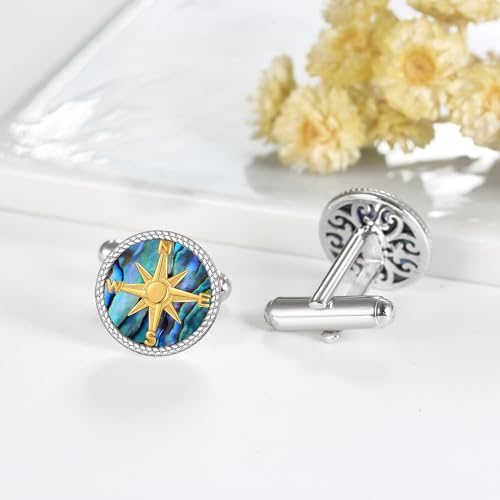 Compass Cufflinks for Men 925 Sterling Silver Abalone Shell Cuff Links Mother's Day Jewelry Graduation for Men Father3