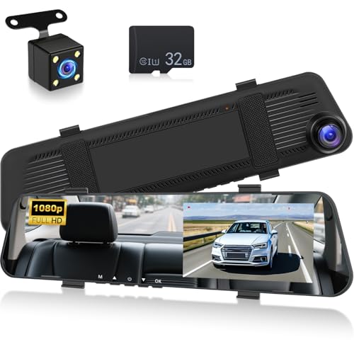 NHOPEEW 1080P Spiegel-Dashcam mit 4,5-Zoll-Bildschirm, Front- und Rückkamera, Loop-Aufzeichnung, Parkhilfslinien, Nachtsicht, Belichtungssteuerung, Plug & Play, 32 GB Karte