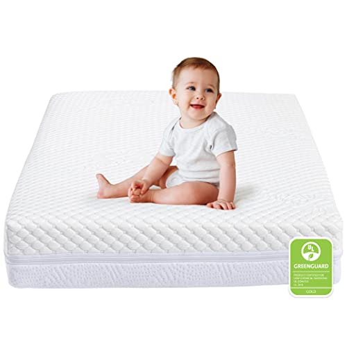 Image of Juniper Dreams Mini Crib Mattress & Celsius Cool Cover | Dual-Firm Toddler Bed Mattress | Hypoallergenic Bundle Fiber Cooling Mattress for Infants & Toddlers | Greenguard Gold Certified